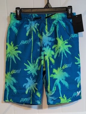 Hurley Teal & Neon Green Palm-Print Hybrid Shorts